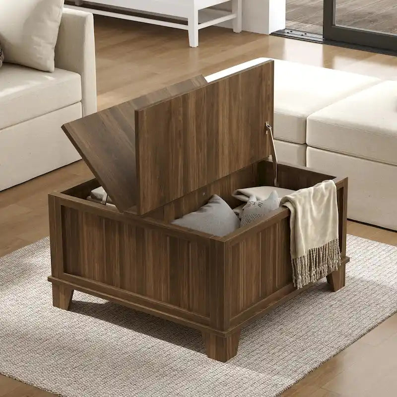 Table basse carrée rustique de ferme avec plateau relevable et rangement de 31,5 po