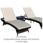 Ensemble de 3 chaises longues en osier Polo marron avec coussins beiges - N/A