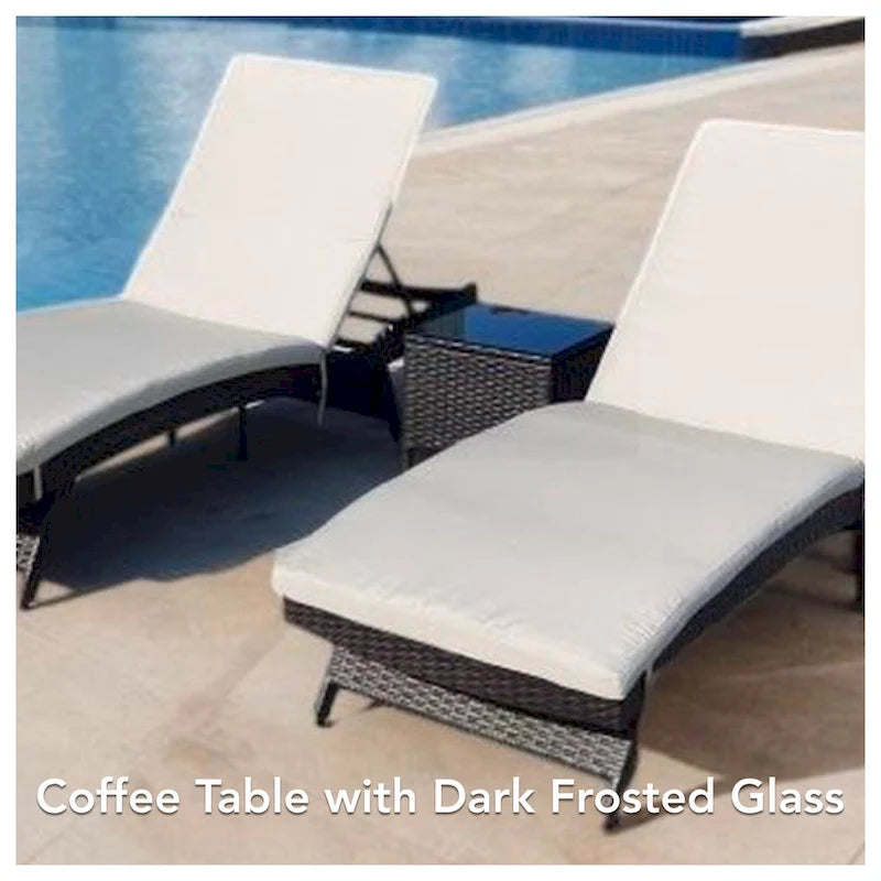 Ensemble de 3 chaises longues en osier Polo marron avec coussins beiges - N/A