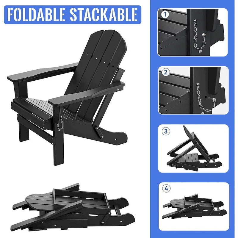 Chaise Adirondack pliante, fauteuil Adirondack ergonomique en HDPE résistant aux intempéries, empilable et relaxant
