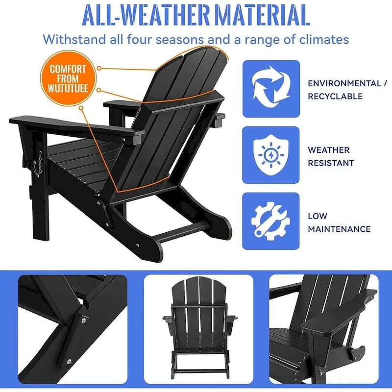 Chaise Adirondack pliante, fauteuil Adirondack ergonomique en HDPE résistant aux intempéries, empilable et relaxant