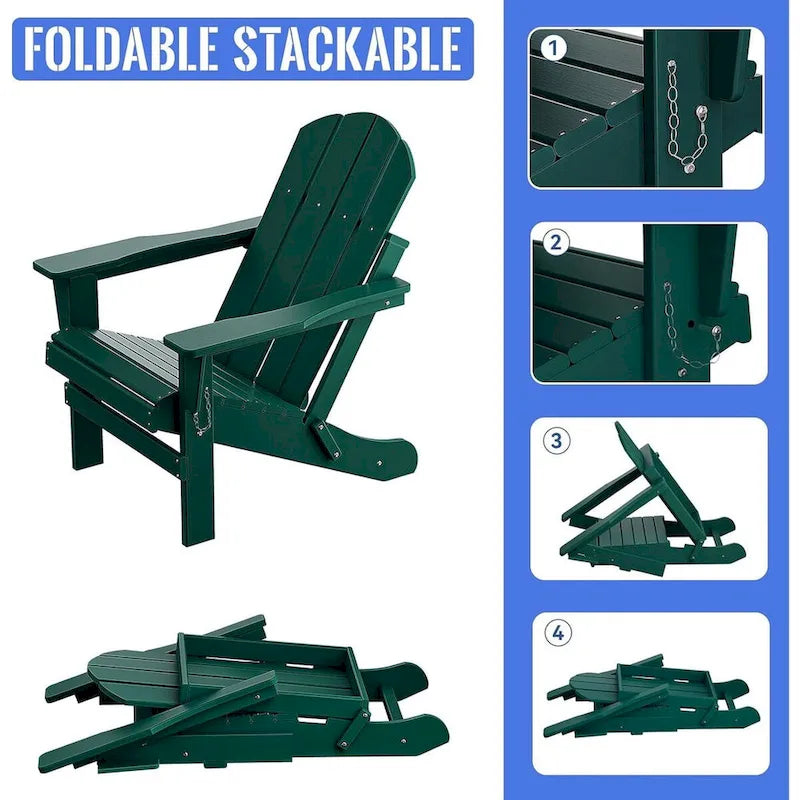 Chaise Adirondack pliante, fauteuil Adirondack ergonomique en HDPE résistant aux intempéries, empilable et relaxant