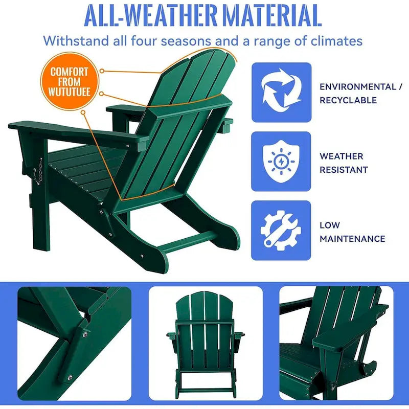 Chaise Adirondack pliante, fauteuil Adirondack ergonomique en HDPE résistant aux intempéries, empilable et relaxant