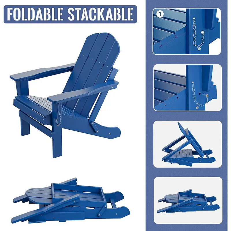 Chaise Adirondack pliante, fauteuil Adirondack ergonomique en HDPE résistant aux intempéries, empilable et relaxant
