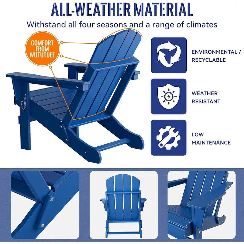 Chaise Adirondack pliante, fauteuil Adirondack ergonomique en HDPE résistant aux intempéries, empilable et relaxant