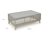 Table basse d'extérieur Yami 127 cm, résine tressée, plateau en verre trempé, gris