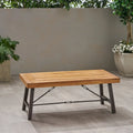 Table basse d'extérieur en bois d'acacia, finition teck / métal rustique marron et noir, 27,25P x 45,75L x 18H