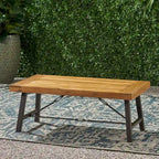 Table basse d'extérieur en bois d'acacia, finition teck / métal rustique marron et noir, 27,25P x 45,75L x 18H