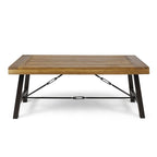 Table basse d'extérieur en bois d'acacia, finition teck / métal rustique marron et noir, 27,25P x 45,75L x 18H
