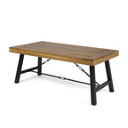 Table basse d'extérieur en bois d'acacia, finition teck / métal rustique marron et noir, 27,25P x 45,75L x 18H