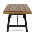 Table basse d'extérieur en bois d'acacia, finition teck / métal rustique marron et noir, 27,25P x 45,75L x 18H