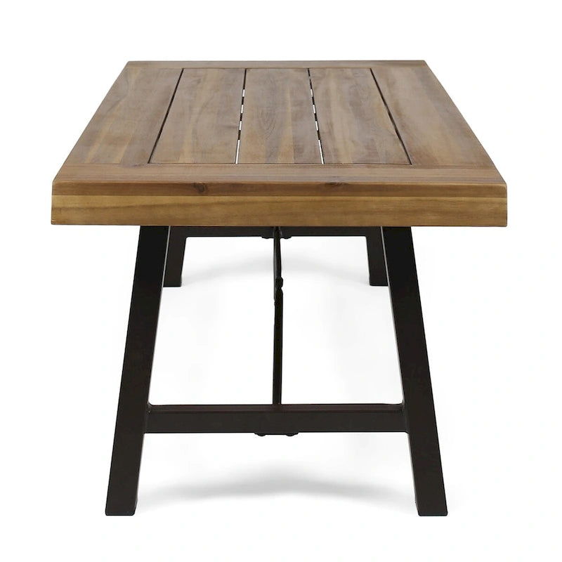 Table basse d'extérieur en bois d'acacia, finition teck / métal rustique marron et noir, 27,25P x 45,75L x 18H