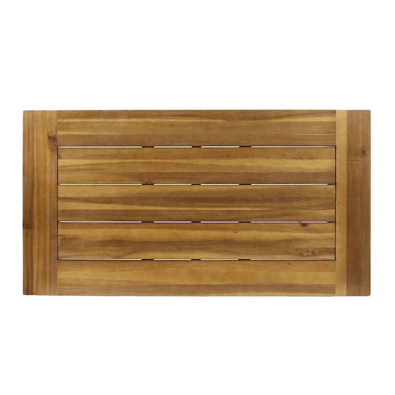 Table basse d'extérieur en bois d'acacia, finition teck / métal rustique marron et noir, 27,25P x 45,75L x 18H