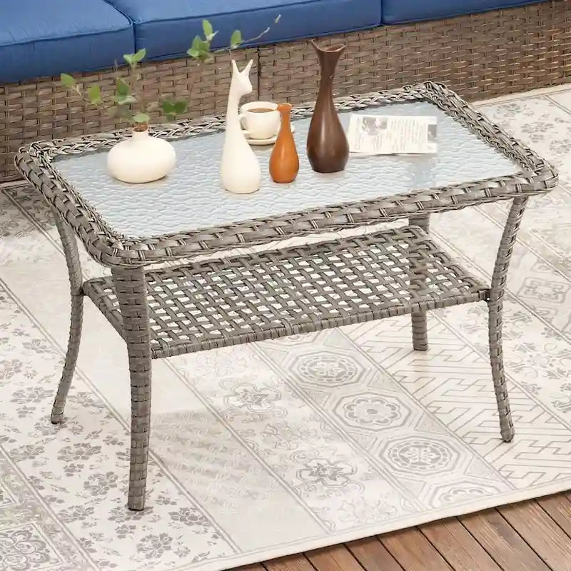 Table d'appoint d'extérieur en rotin avec rangement