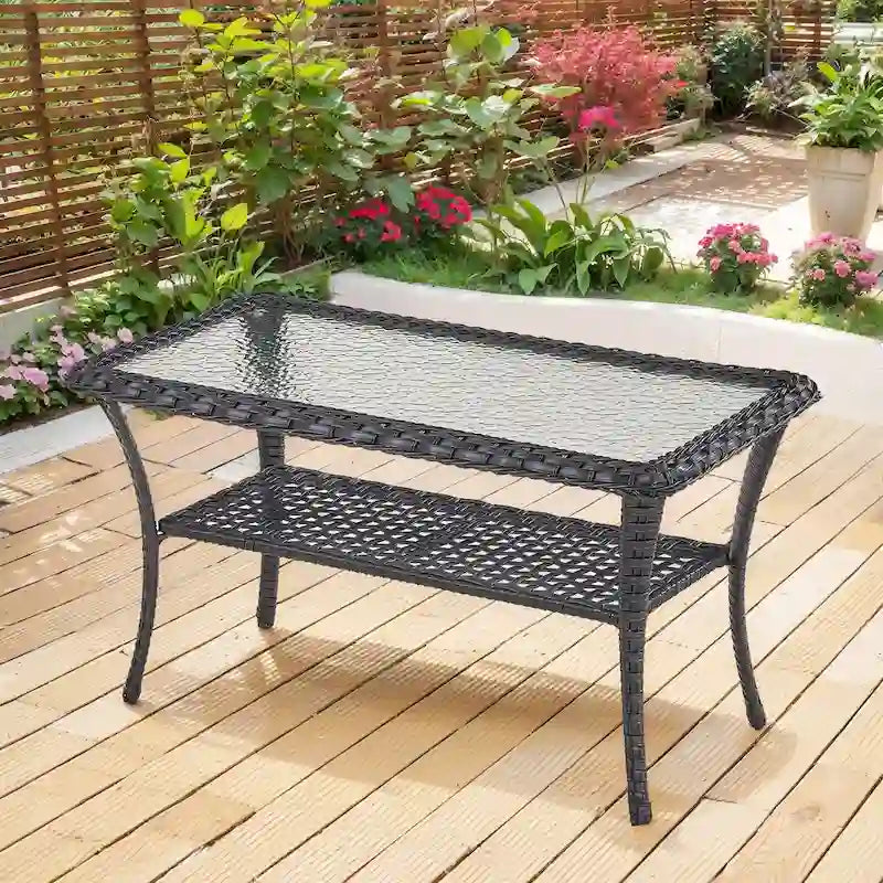 Table d'appoint d'extérieur en rotin avec rangement