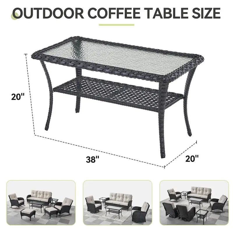 Table d'appoint d'extérieur en rotin avec rangement