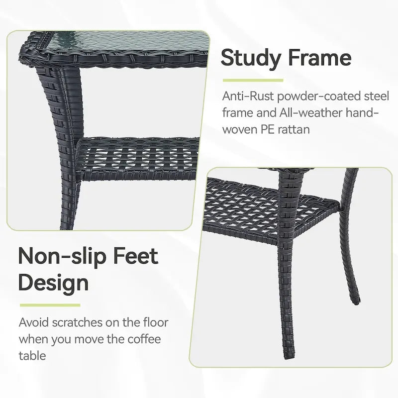 Table d'appoint d'extérieur en rotin avec rangement