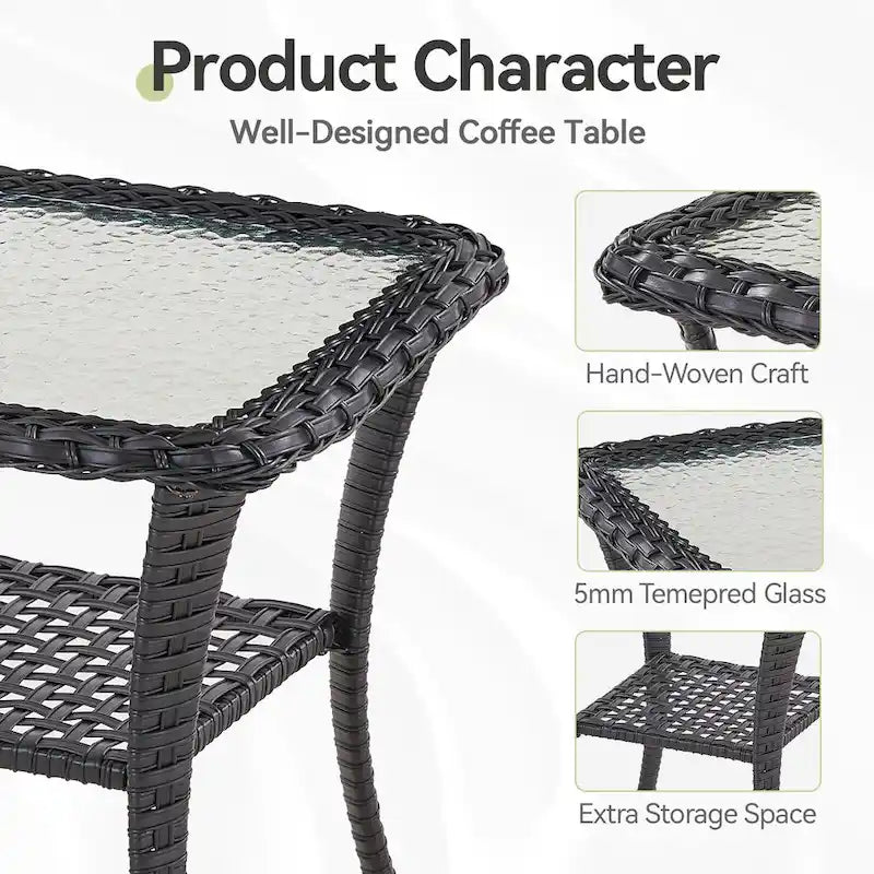 Table d'appoint d'extérieur en rotin avec rangement