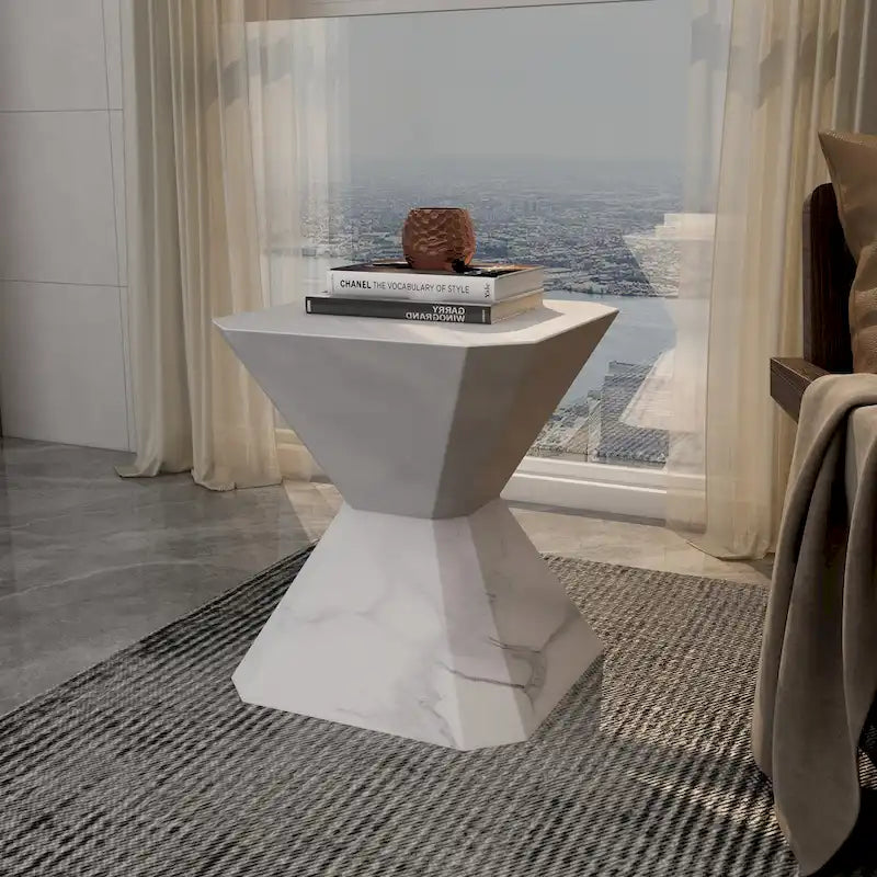 Table d'appoint Azure de 17 pouces en pierre composite - Table d'appoint d'appoint pour l'intérieur et l'extérieur