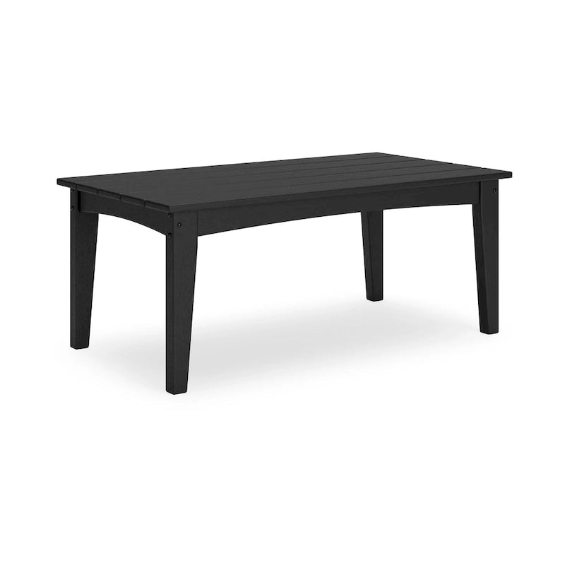Table basse d'extérieur Fini 44 pouces, plateau à lattes, style moderne, finition noire