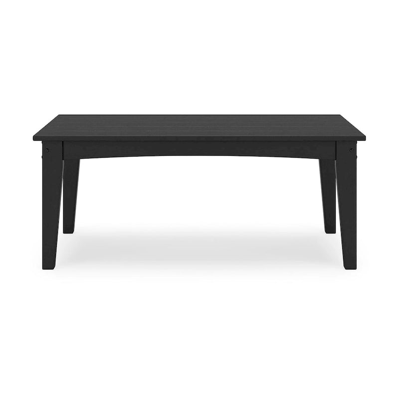 Table basse d'extérieur Fini 44 pouces, plateau à lattes, style moderne, finition noire