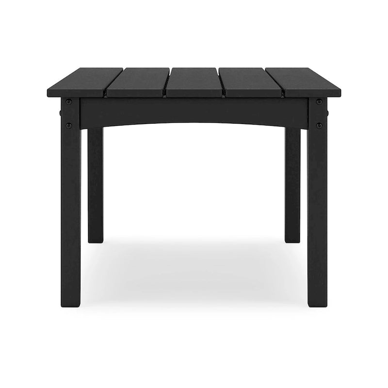 Table basse d'extérieur Fini 44 pouces, plateau à lattes, style moderne, finition noire