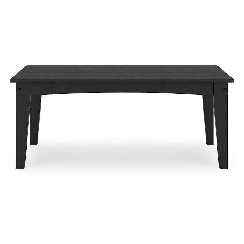 Table basse d'extérieur Fini 44 pouces, plateau à lattes, style moderne, finition noire