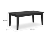 Table basse d'extérieur Fini 44 pouces, plateau à lattes, style moderne, finition noire