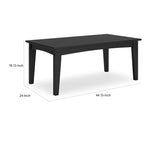 Table basse d'extérieur Fini 44 pouces, plateau à lattes, style moderne, finition noire