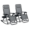 Lot de 2 chaises berçantes pliables d'extérieur, fauteuils à bascule inclinables zéro gravité avec oreiller, porte-gobelet et porte-téléphone