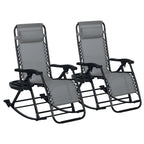 Lot de 2 chaises berçantes pliables d'extérieur, fauteuils à bascule inclinables zéro gravité avec oreiller, porte-gobelet et porte-téléphone