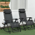 2-Piece Outdoor Foldable Rocking Chairs, Zero-Gravity Reclining Rocker with Pillow, Cup & Phone Holder