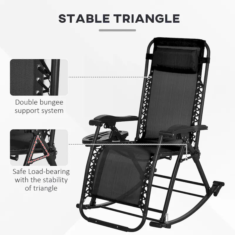 Lot de 2 chaises berçantes pliables d'extérieur, fauteuils à bascule inclinables zéro gravité avec oreiller, porte-gobelet et porte-téléphone