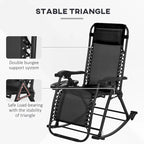 Lot de 2 chaises berçantes pliables d'extérieur, fauteuils à bascule inclinables zéro gravité avec oreiller, porte-gobelet et porte-téléphone