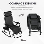 Lot de 2 chaises berçantes pliables d'extérieur, fauteuils à bascule inclinables zéro gravité avec oreiller, porte-gobelet et porte-téléphone