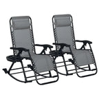 Lot de 2 chaises berçantes pliables d'extérieur, fauteuils à bascule inclinables zéro gravité avec oreiller, porte-gobelet et porte-téléphone