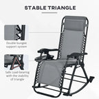 Lot de 2 chaises berçantes pliables d'extérieur, fauteuils à bascule inclinables zéro gravité avec oreiller, porte-gobelet et porte-téléphone