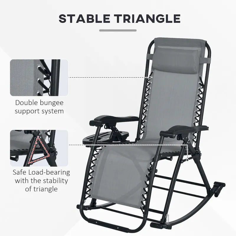 Lot de 2 chaises berçantes pliables d'extérieur, fauteuils à bascule inclinables zéro gravité avec oreiller, porte-gobelet et porte-téléphone