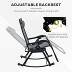 Lot de 2 chaises berçantes pliables d'extérieur, fauteuils à bascule inclinables zéro gravité avec oreiller, porte-gobelet et porte-téléphone