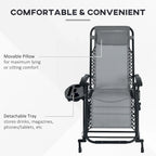 Lot de 2 chaises berçantes pliables d'extérieur, fauteuils à bascule inclinables zéro gravité avec oreiller, porte-gobelet et porte-téléphone