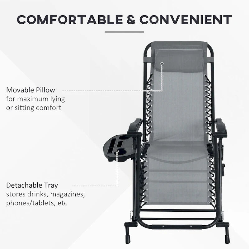 Lot de 2 chaises berçantes pliables d'extérieur, fauteuils à bascule inclinables zéro gravité avec oreiller, porte-gobelet et porte-téléphone