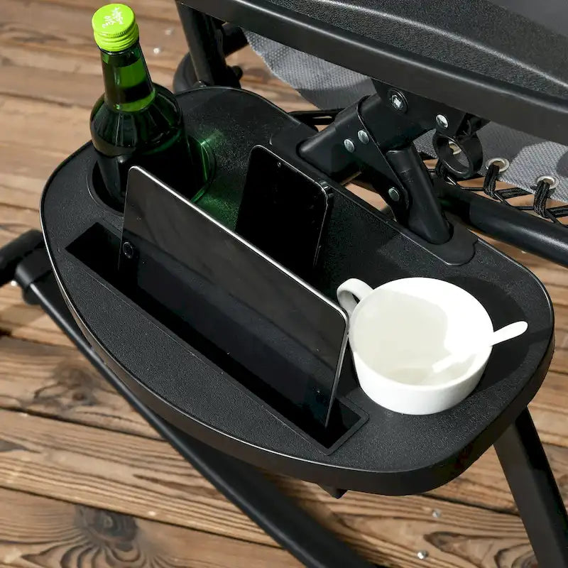 Lot de 2 chaises berçantes pliables d'extérieur, fauteuils à bascule inclinables zéro gravité avec oreiller, porte-gobelet et porte-téléphone