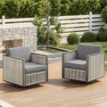 2 fauteuils de jardin pivotants et basculants avec accoudoirs en osier - Gris clair