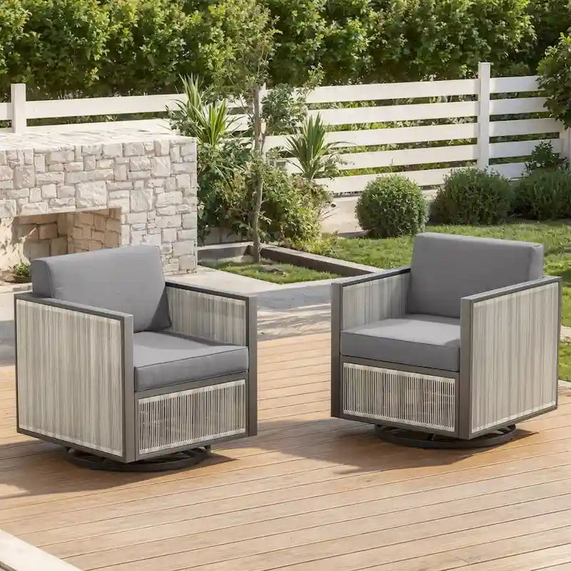 2 Pieces Patio Swivel Rocker Chairs with Wicker Armrest - Light Gray