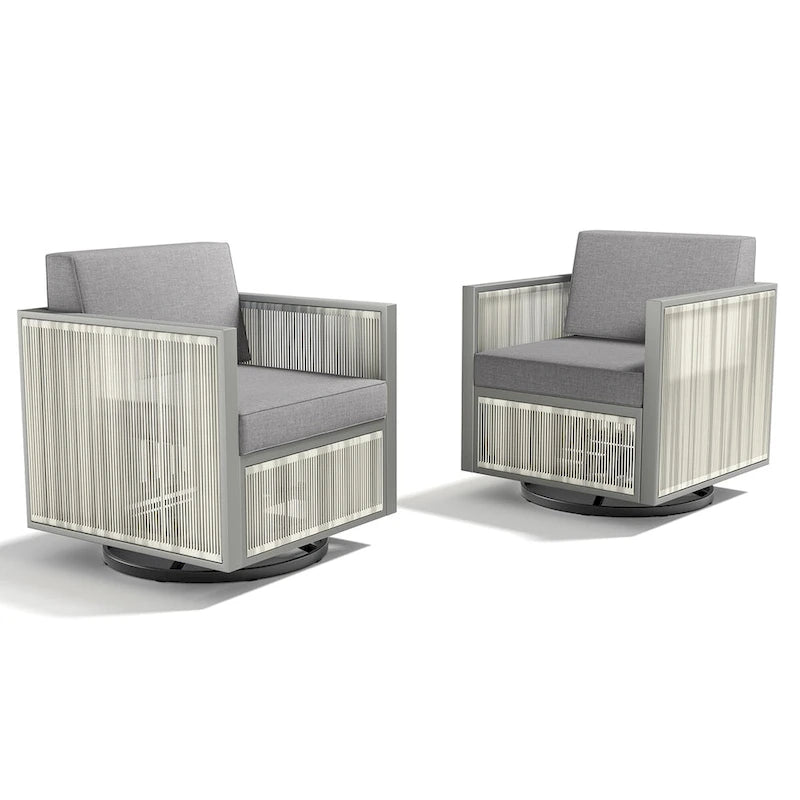 2 fauteuils de jardin pivotants et basculants avec accoudoirs en osier - Gris clair