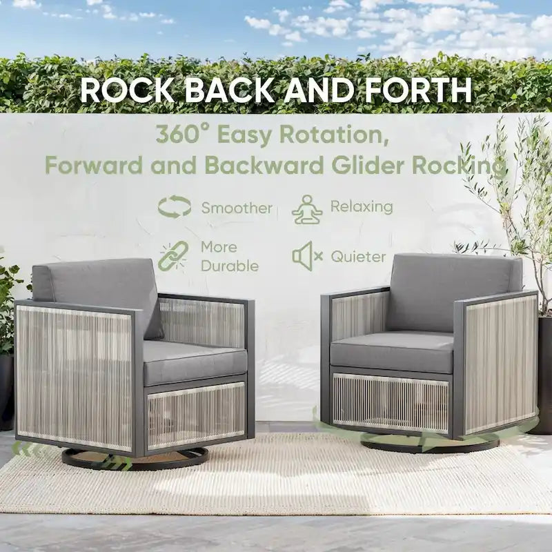 2 fauteuils de jardin pivotants et basculants avec accoudoirs en osier - Gris clair