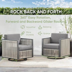 2 fauteuils de jardin pivotants et basculants avec accoudoirs en osier - Gris clair
