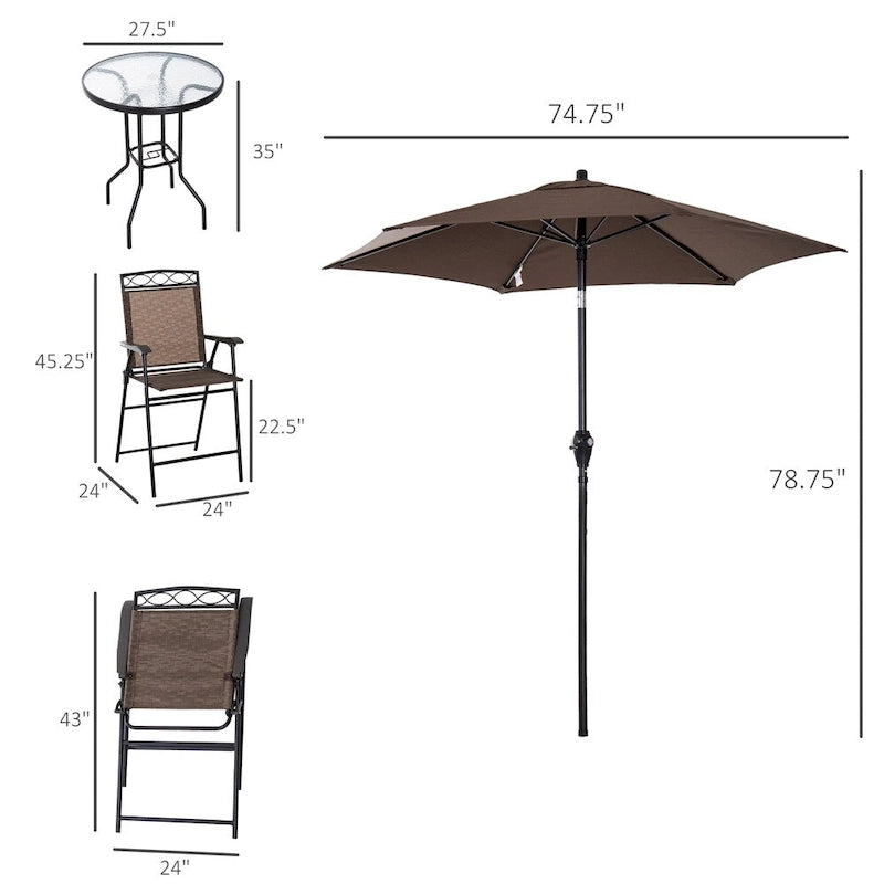 Ensemble table et chaises avec table, parapluie inclinable (lot de 4)