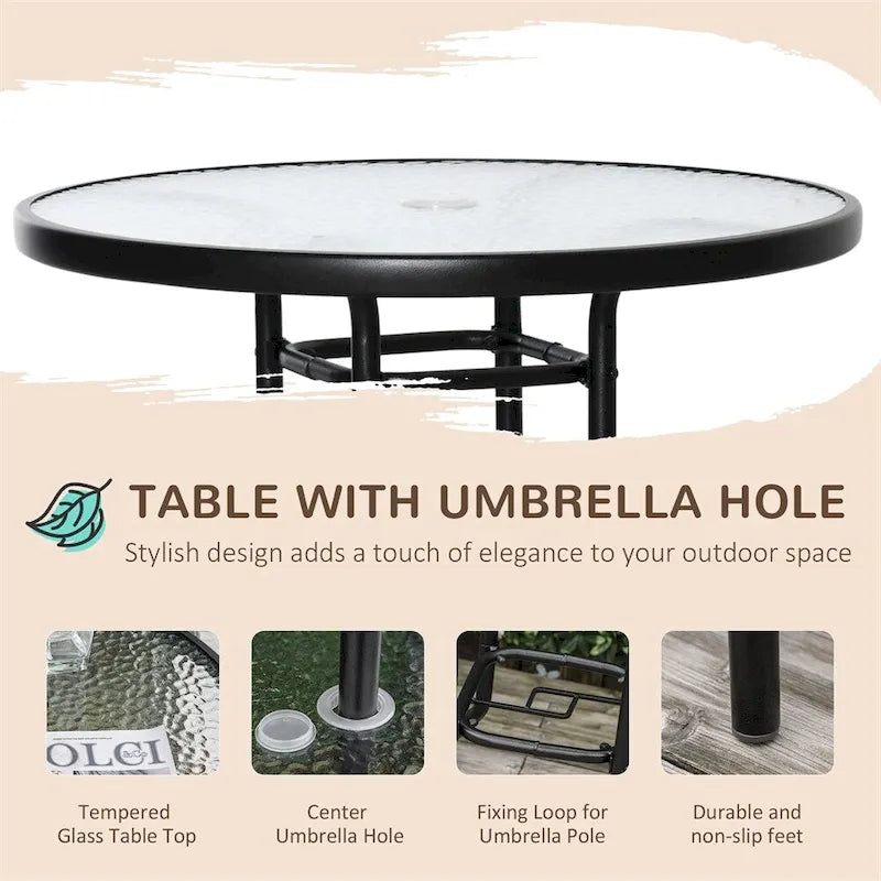 Ensemble table et chaises avec table, parapluie inclinable (lot de 4)