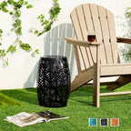 Glitzhome 18H Outdoor Metal Side Table Garden Stool with Solar Lights